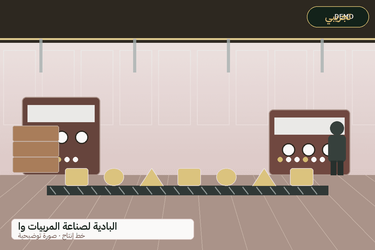 Demo production-line illustration — Al-Badiya jams and molasses