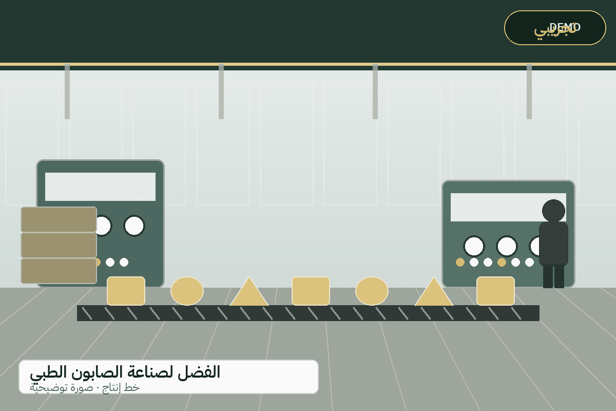 Demo production-line illustration — Al-Fadl natural soap